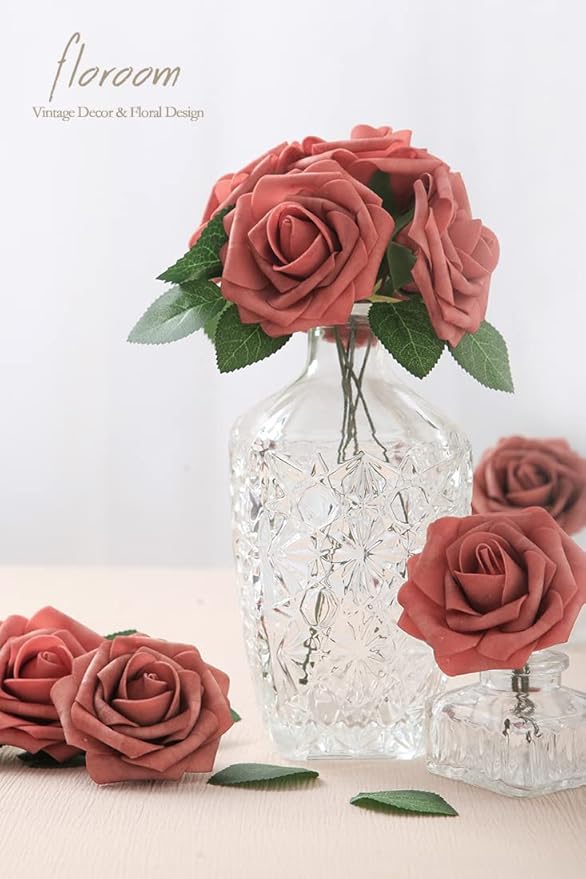 Floroom Artificial Flowers 25pcs Real Looking Dusty Cedar Foam Fake Roses - Image 5
