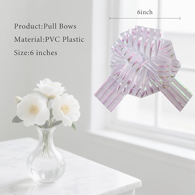 6 Pcs 6 Inch Large Organza Pull Bow Ribbon – Elegant Gift Bows - Image 2