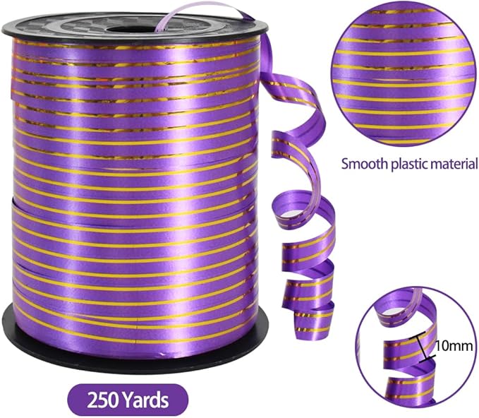 TONIFUL Curling Ribbon-Purple Gold Balloon Curling Ribbons-250 Yards Balloon - Image 2