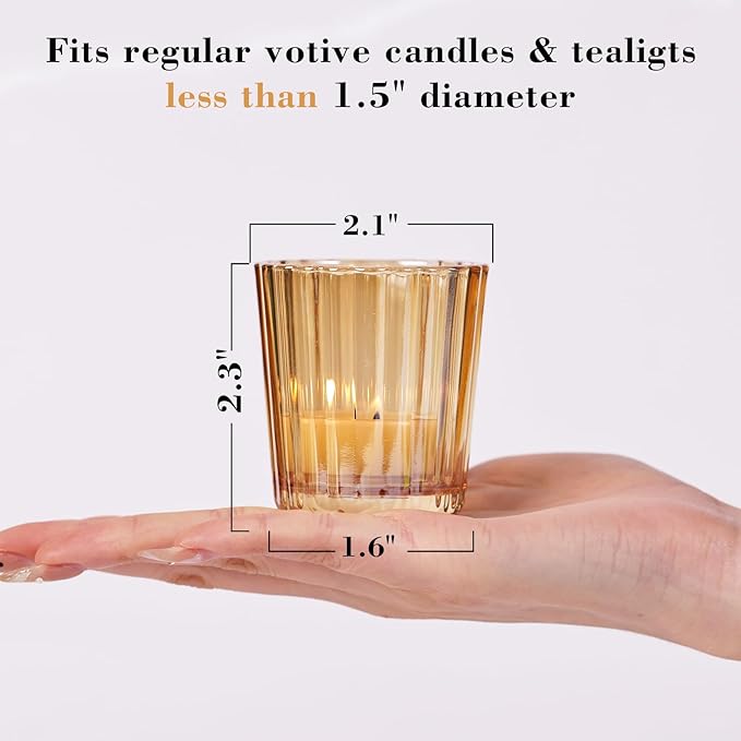 24PCS Vintage Ribbed Gold Votive Candle Holders, Glass Candle Holder - Image 2