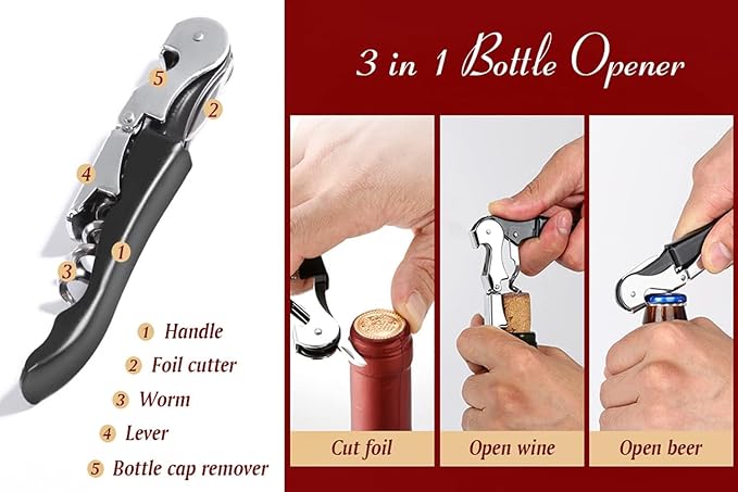 Professional Waiter Corkscrew Wine Openers Set, Upgraded - Image 4