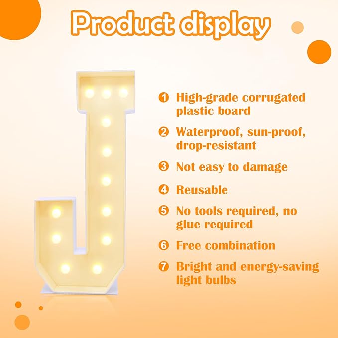 4ft Marquee for Letters J, Large Light up Letters, Letter Balloons, Wedding - Image 2