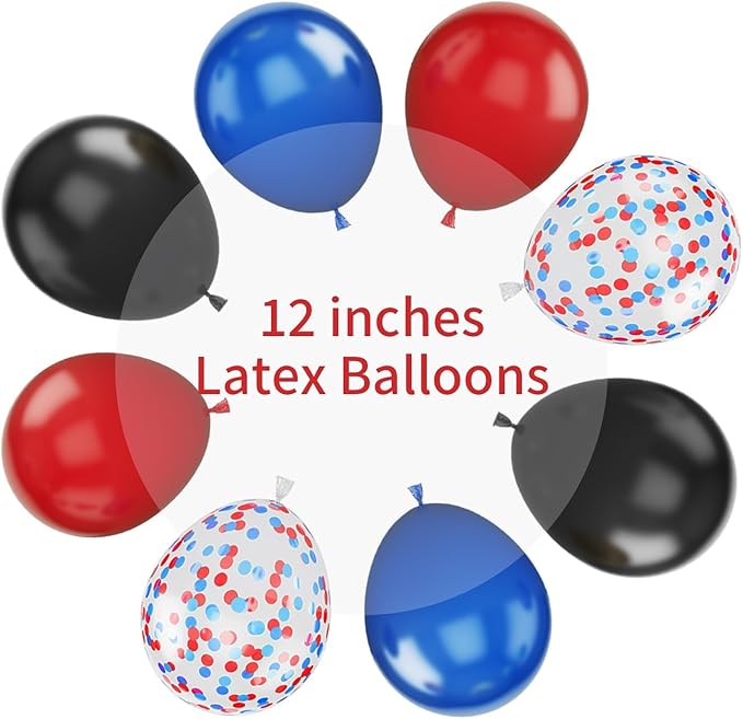 Red Blue Black Balloon Set, 12 Inch Matte Red Black and Royal Blue Latex Balloon - Image 3