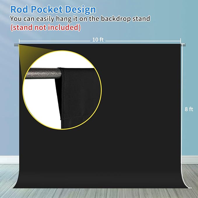 HEMMOTOP Black Backdrop 10x8 ft, Polyester Fabric Background Curtain Screen - Image 6