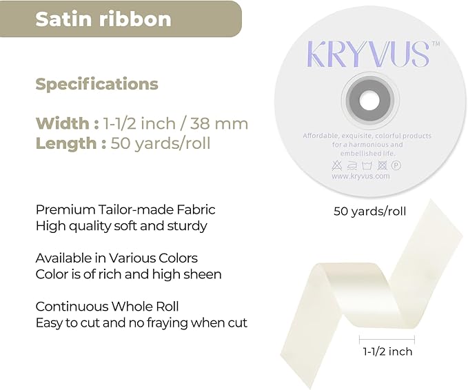 Beige Satin Ribbon 1-1/2 inch X Continuous 50 Yards, Single Face Polyester - Image 3