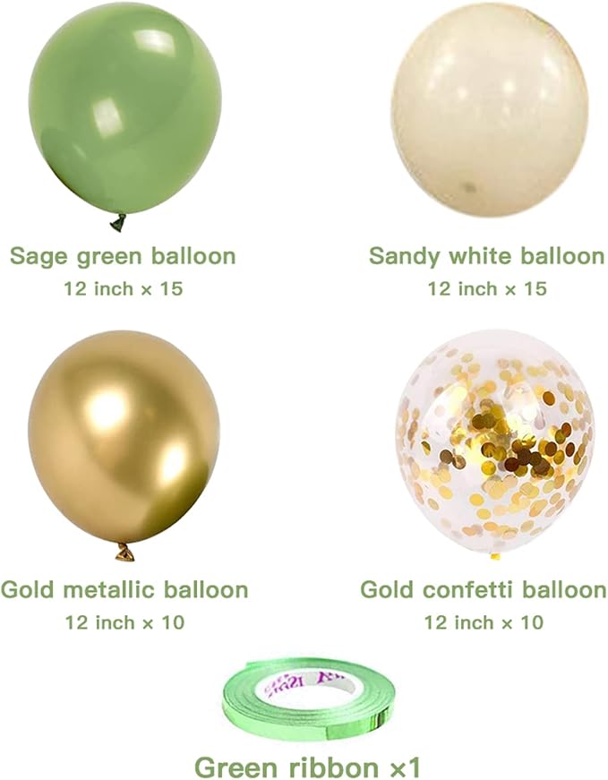 Sage Green Gold Confetti Balloons - Image 2