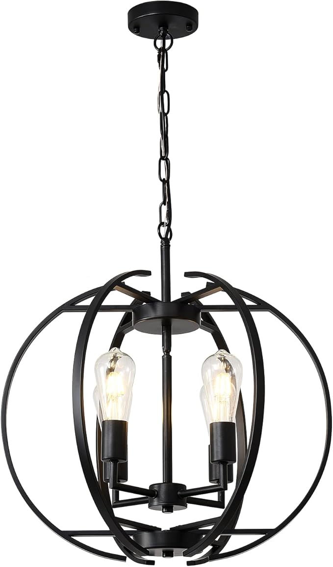 Large Lantern Globe Black Chandelier Lighting, Farmhouse Chandelier Adjustable - Image 2