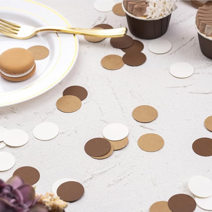 Brown Kraft Tan and Ivory Cream Paper Confetti Table Decoration - Image 3