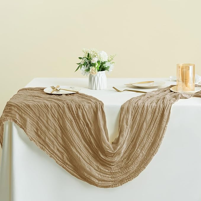 Sioloc Nude Cheesecloth Table Runner Fall Autumn Decor - Image 5