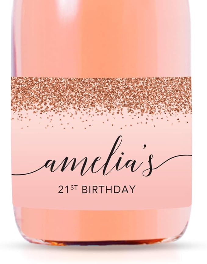 Andaz Press Personalized Mini Champagne Wine Bottle Labels, Birthday Blush Pink by AndazPress