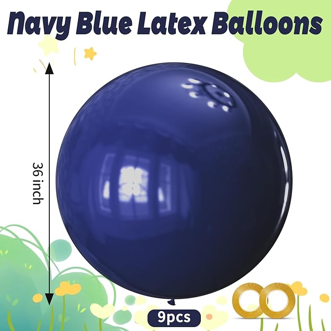 KAWKALSH Dark Blue Balloons 9pcs 36 Inch Extra Large Big Jumbo Giant Matte Navy - Image 2