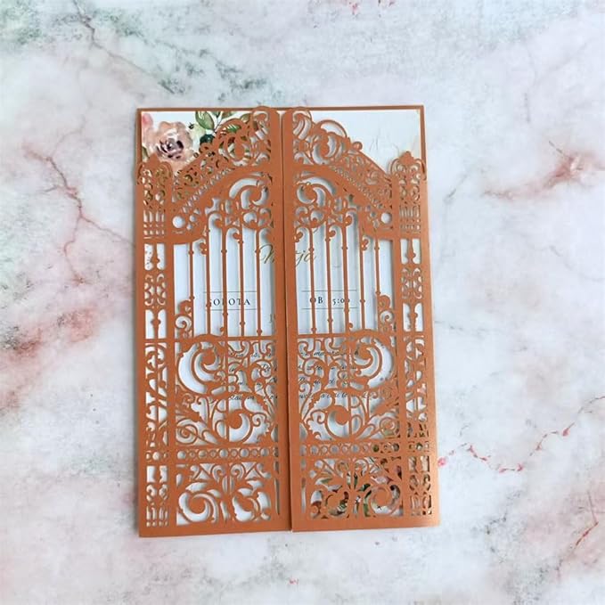 MillaSaw Bronze Fence Laser Cut Invitation Cards Pocket by MillaSaw