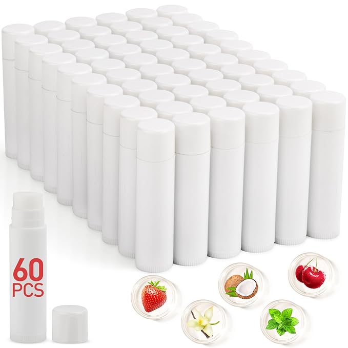 60 Pack Lip Balm Unlabeled, Natural Lip Balm Bulk Blank Tube, Personalized Lip by VISRIE