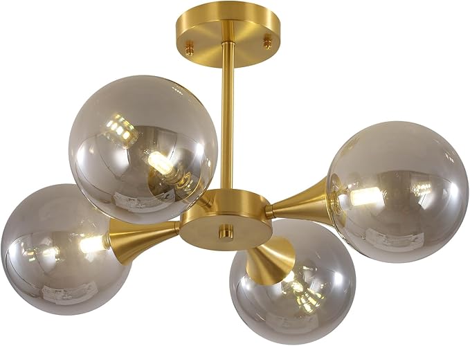 KCO Lighting 4-Lights Modern Gold Globe Semi Flush Mount Ceiling Light Mid by KCOLighting