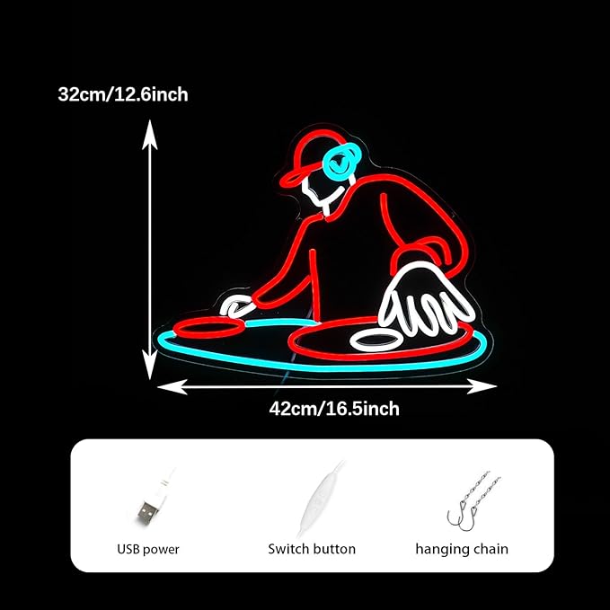 DJ Player Neon Sign Bar Neon Light Wall Decor 16.5 * 12.6 Inch LED DJ Light Up - Image 4