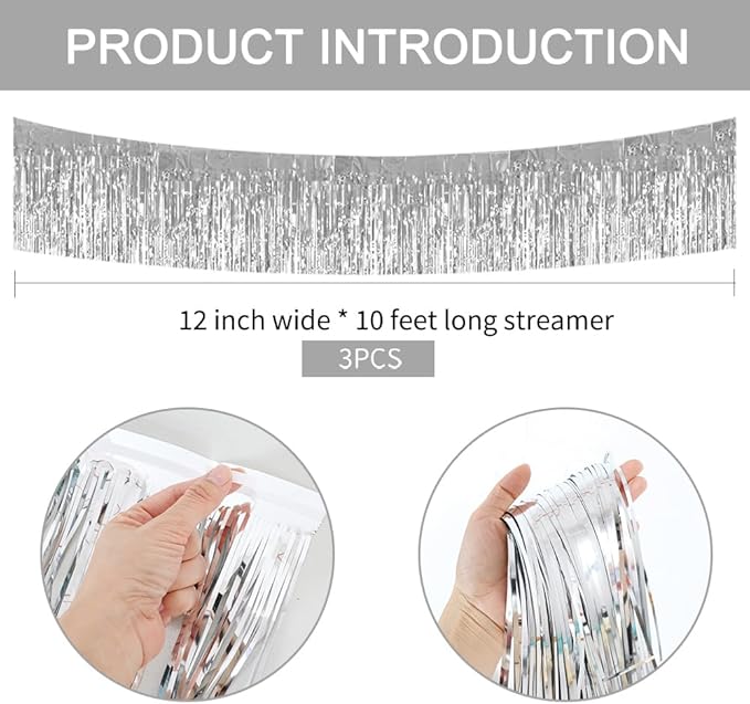 BEISHIDA 3 Packs 30 Feet Metallic Foil Fringe Garland Tinsel Streamers，Shiny - Image 2