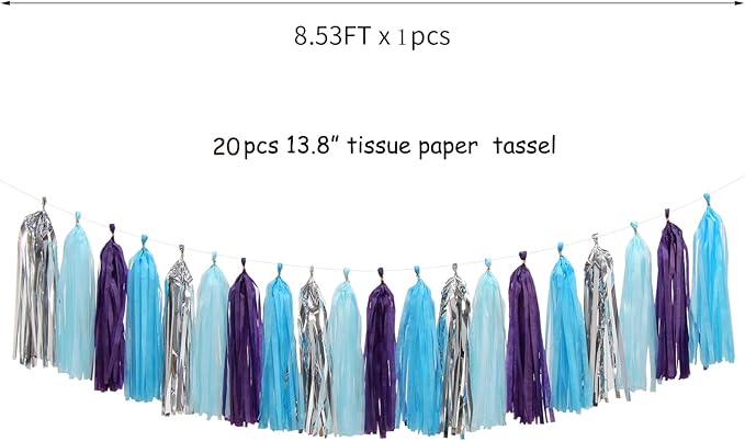 Purple-Blue Silver Frozen Party-Decorations Tassel-Garland -20pcs Winter Girl - Image 2