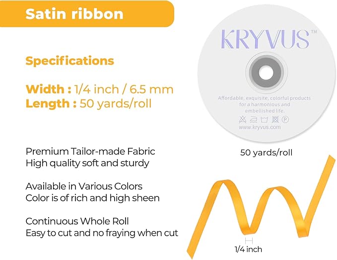 Yellow Satin Ribbon 1/4 inch X Continuous 50 Yards, Single Face Polyester - Image 3