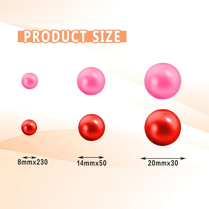 300Pcs Vase Filler Red Pink No Hole Faux Pearl Beads - Image 2