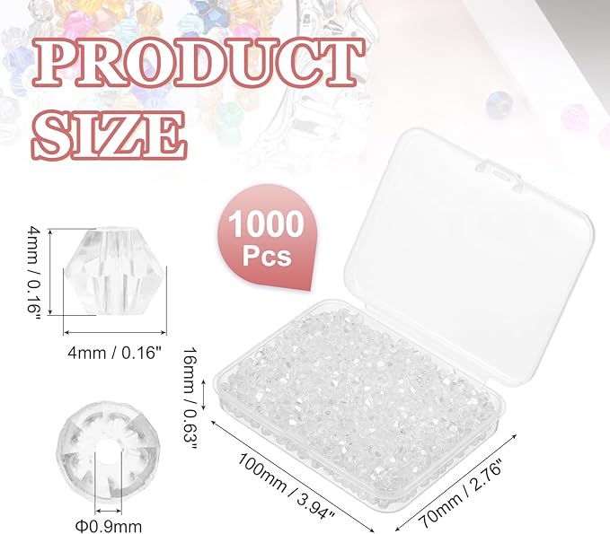 PATIKIL 1000pcs 4mm Bicone Glass Crystal Beads, Faceted Glass Spacer Beads - Image 2