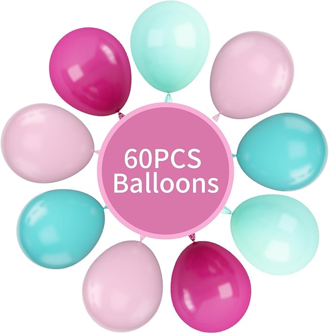 Pink Blue Balloons, 12 Inch Hot Pink Confetti Helium Balloon Rose Red Turquoise - Image 3