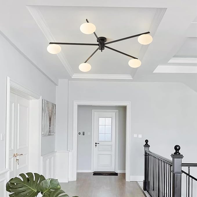 5 Lights Mid Century Modern Black Sputnik Semi Flush Mount Ceiling Light - Image 6