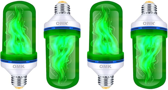 OMK 4 Pack Green Light Bulbs, Christmas Flame LED Light Bulbs Decorations by OMK