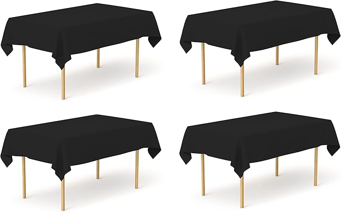 Pomp Black 60" x 102" Poplin Polyester Tablecloth | Wrinkle + Stain Resistant by POMP