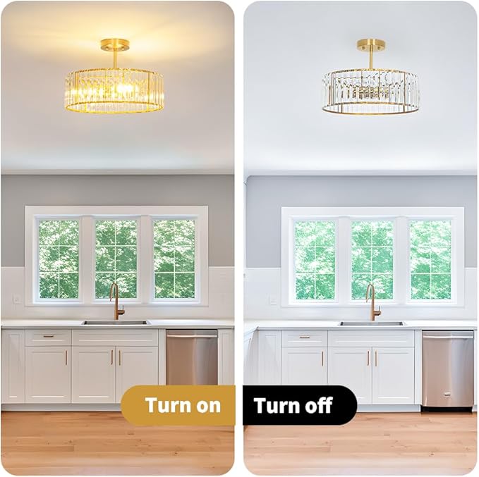 Modern Crystal Ceiling Light Fixture, Semi Flush Mount Ceiling Light, Brushed - Image 7