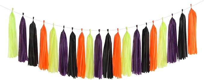 Black-Purple Green-Orange Halloween Tassel-Garland by Panduola