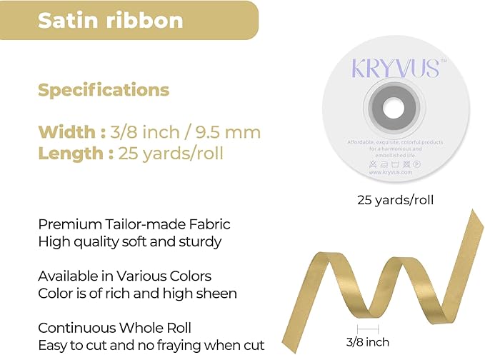 Light Gold Satin Ribbon 3/8 inch X Continuous 25 Yards, Single Face Polyester - Image 3