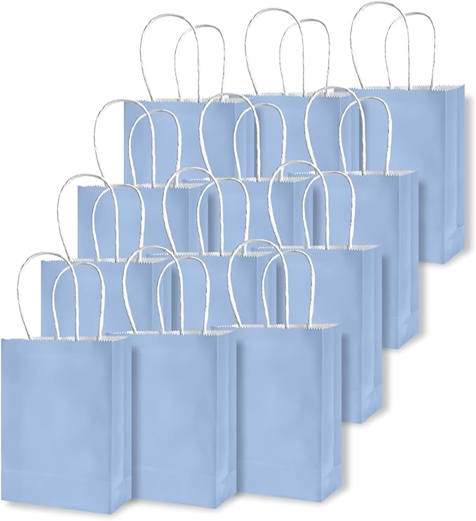 qiqee 50-Packs Light Blue Paper Gift Bags - Image 2