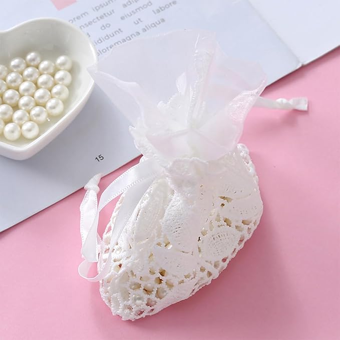 Petunny 6Pcs White Lace Drawstring Bags, Cotton Drawstring Gift Bags - Image 4