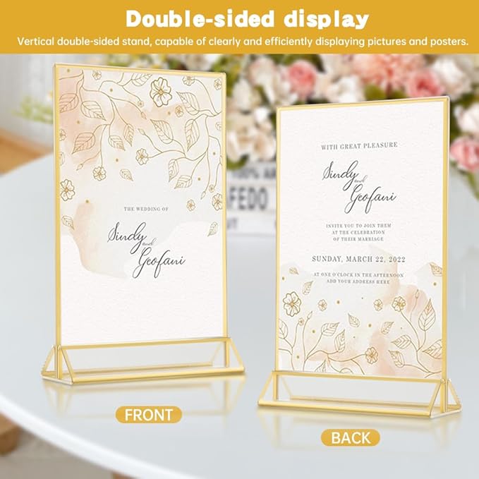12 Pack Gold Acrylic Sign Holder 5 x 7 inch, Double Sided Gold Picture Frame - Image 3