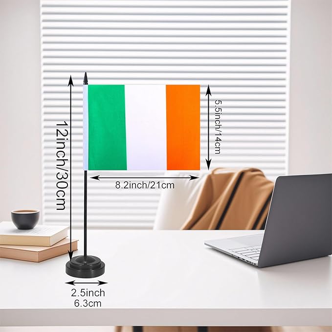 Ireland Desk Flag 12" Solid Pole Deluxe Set Irish Flags Banner Mini Small - Image 2