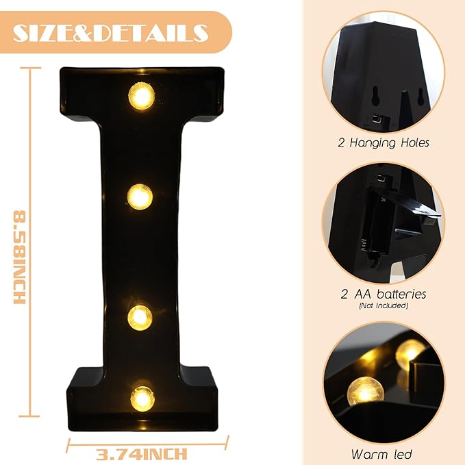 Led Marquee Letters, 8.58 Inch Black Light Up Letters, Small Led Letter Lights - Image 2