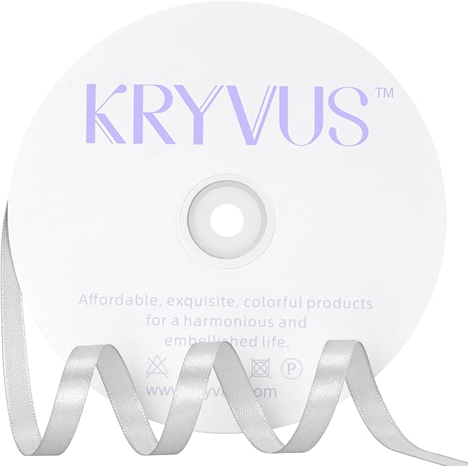 Silver Satin Ribbon 3/8 inch X Continuous 100 Yards, Single Face Polyester by Kryvusribbon