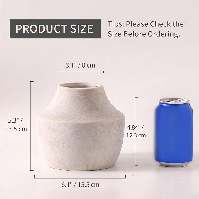 Mitt&Ditt Ceramic Flower Vase, 5.3 inch Off-White Farmhouse Rustic Vase - Image 3