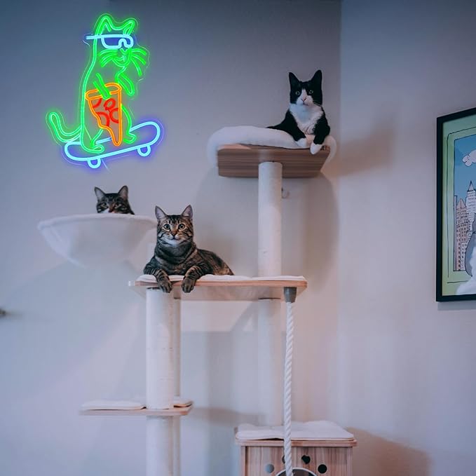 Skateboard Cat Neon Sign LED Cool Glasses Cat Neon Light - Image 6