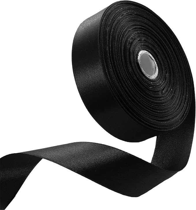 1 Inch Black Satin Ribbon 50 Yards Solid Fabric Ribbons by Celadora