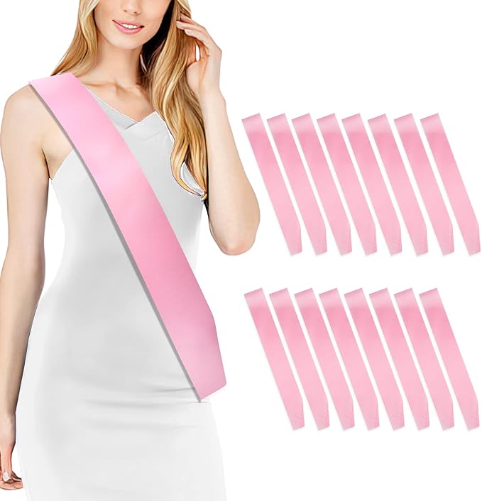 16 Pcs Sash Blank Satin Sash Light Pink Sash Party, Bride To Be Sash, Plain Sash by Rinacci