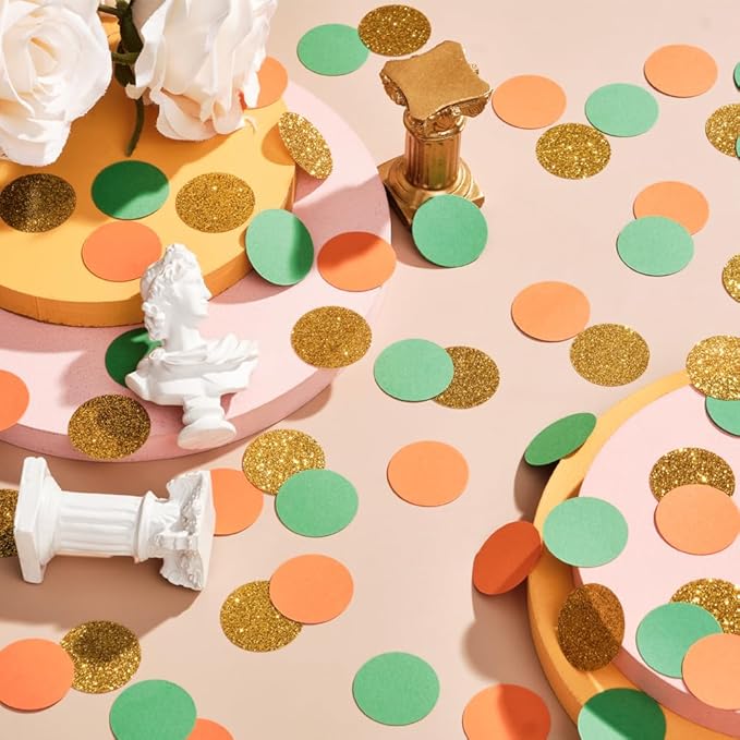Gold Orange and Green Confetti Table Decoration - Image 4