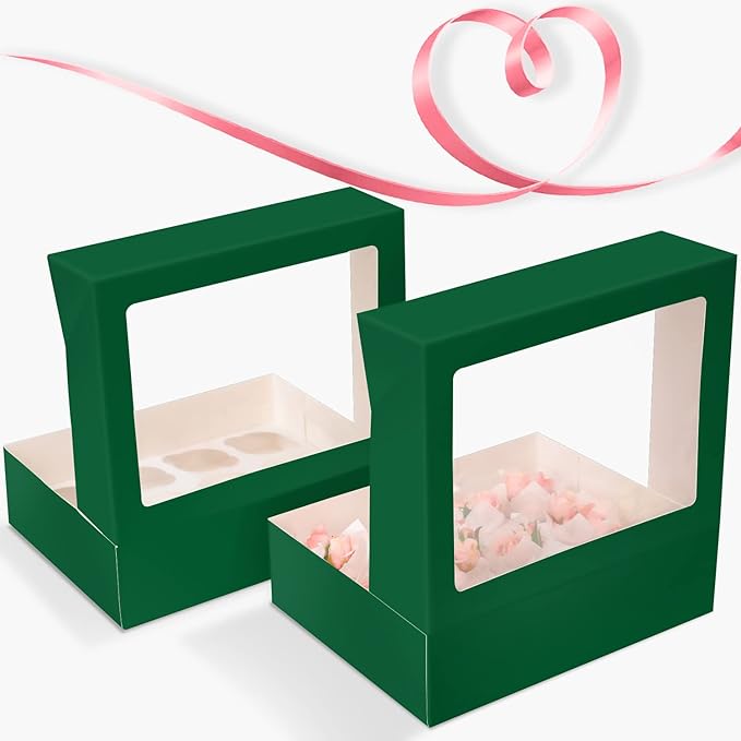 12 Cupcake Containers 10-Packs Forest Green Cupcake Box Cupcakes Carrier - Image 5