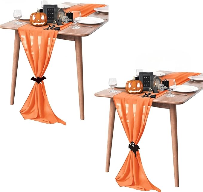 2 Pack 10Ft Chiffon Orange Table Runner Sheer 29x120 Inch by Pufogu