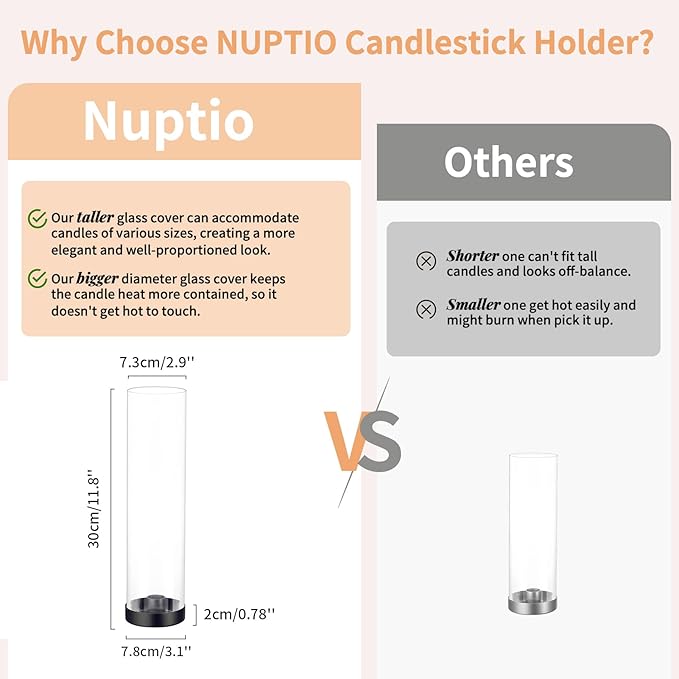 NUPTIO Hurricane Glass Candle Holders: 2 Pcs Black Candlestick Tapers Holder - Image 5
