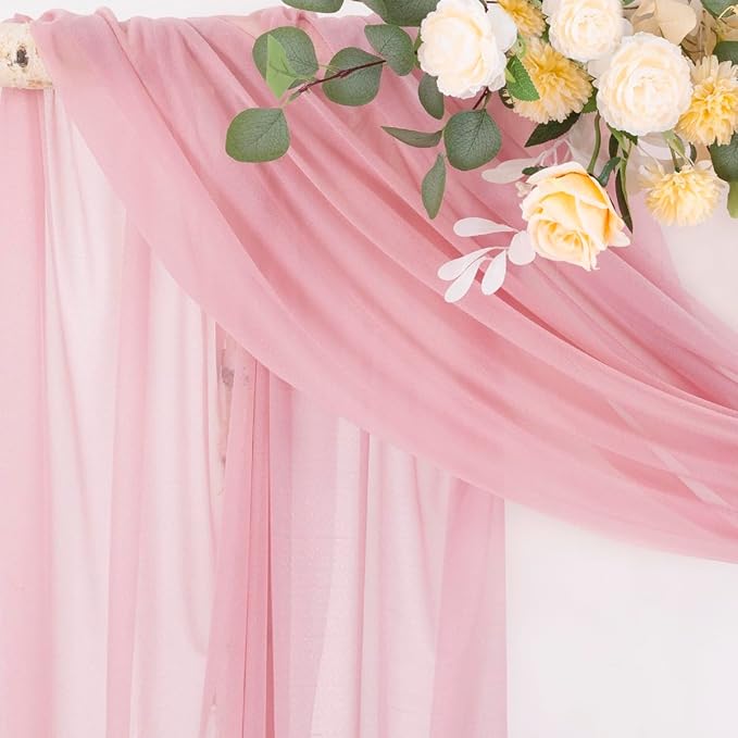 Socomi Wedding Arch Draping Fabric 29" x 20Ft 4 Panels Dusty Rose Sheer Outdoor - Image 2