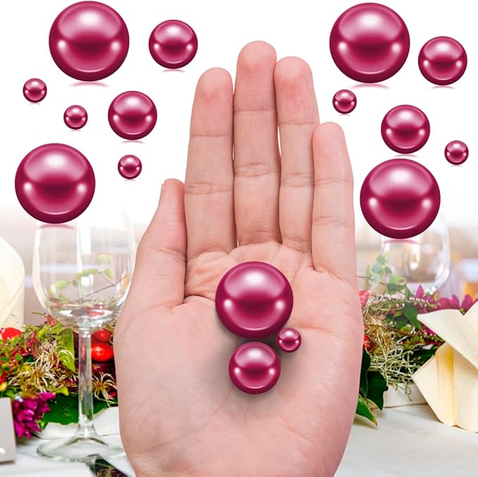 150Pcs Wine Red Polished No Hole Faux Pearl Beads - Image 3