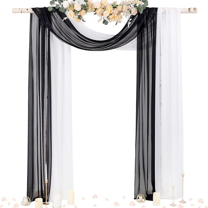Socomi Wedding Arch Draping Fabric 29" x 20Ft 2 Panels Black and White Sheer by Socomi