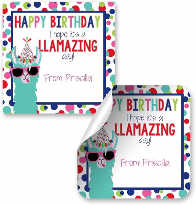 Custom & Personalized Llamazing Llama Happy Birthday Gift Tag Sticker Labels by AmandaCreation