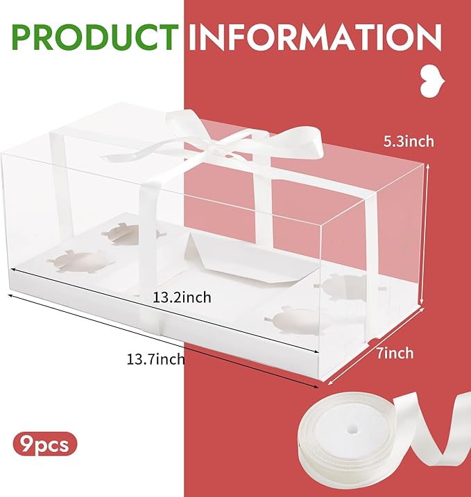 JCD 9 Pcs Clear Cupcake Boxes Combo, Cakes and Cupcakes Box 1+4 Bento Box Clear - Image 2